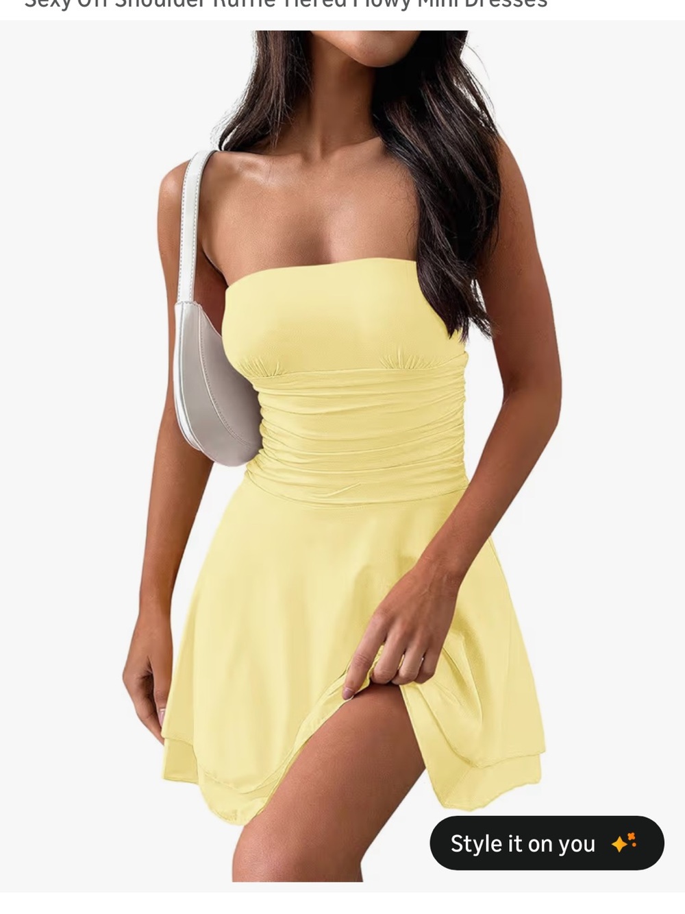 Amazon Yellow Strapless Ruched Mini Dress